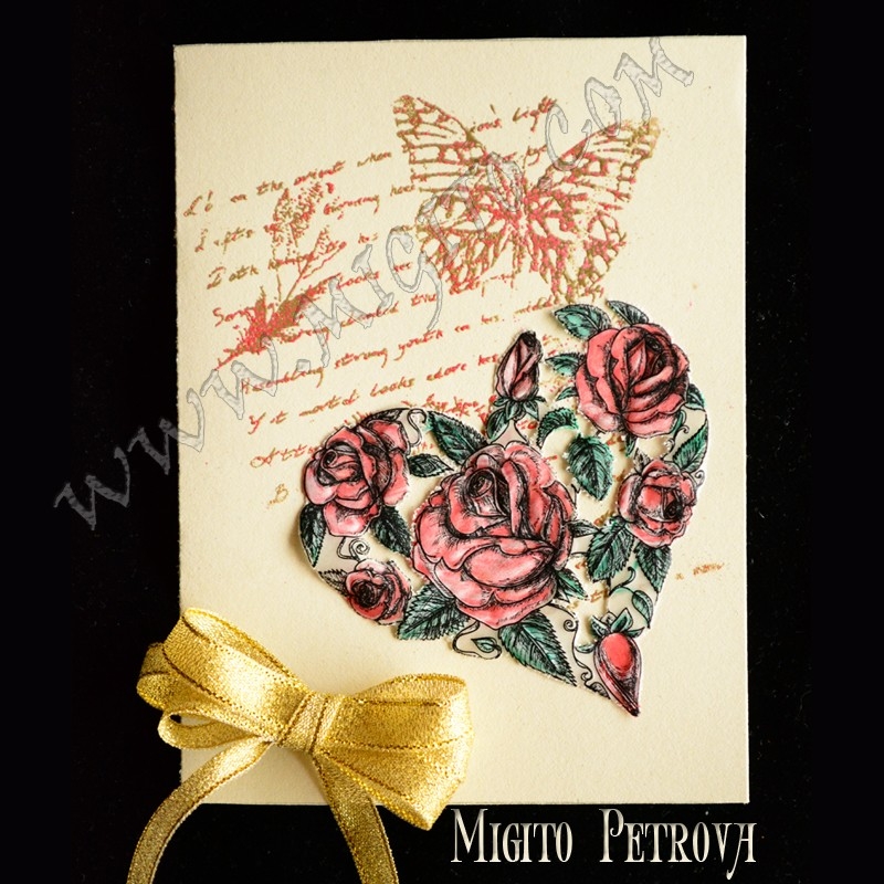 Рози пеперуди ръчно изработена картичка