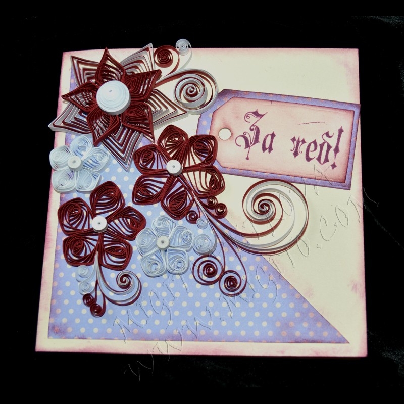 Бордо Ръчно изработена картичка с квилинг