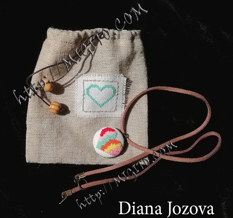 Handmade embroidered necklace with  heart