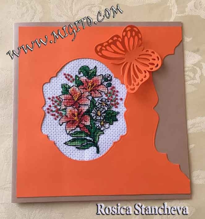 Handmade card with colorful flower embroidery